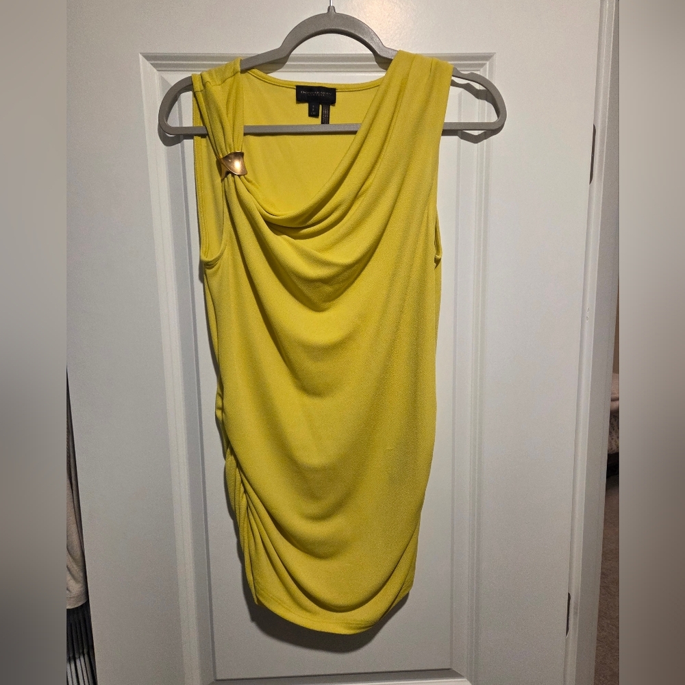 Donna Karan Yellow Sleeveless Blouse with Gold Accent